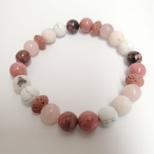 Rose Quartz,Rhodonite, Lava,Howlite & Aventurine Mala Bracelet